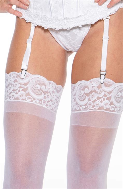 Shirley Of Hollywood 90026 Lace Top Stockings White Alterego Lingerie