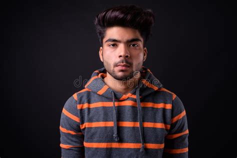 Young Handsome Indian Man Against Black Background Stock Photo Image