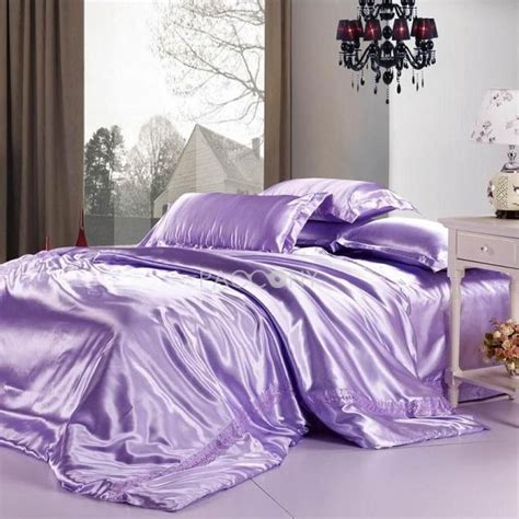 Solid Purple Imitated Silk 4 Piece Queen Size Bedding Sets Satin Bedding Bed Silk Bed Sheets