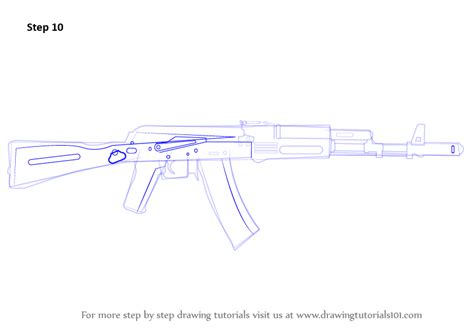 Learn How To Draw Ak 47 Rifle Rifles Step By Step Drawing Tutorials