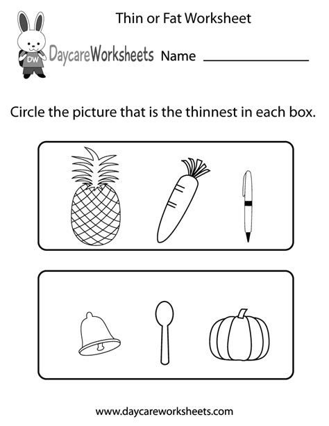 Free Preschool Thin Or Fat Worksheet