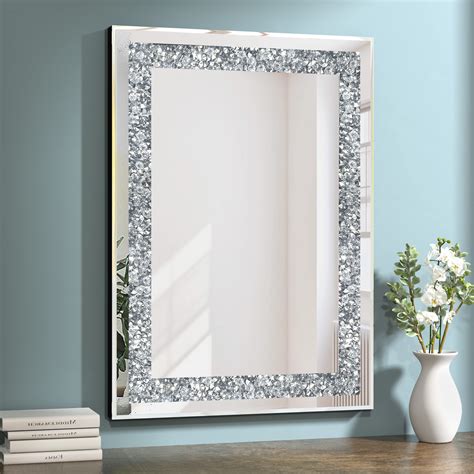Goand Crystal Decorative Mirror 236x354 Rectangle Gorgeous Silver