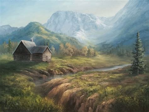 Mountain Cabin Oil Painting By Kevin Hill Watch Short Oil Painting