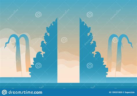 Bali Hindu Temple Gate On Sky Landscape Stock Vector Illustration Of