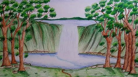 How To Draw A Waterfall Scenery You Can Draw It Freehand While