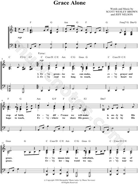 Promise Keepers Grace Alone Sheet Music In C Major Transposable