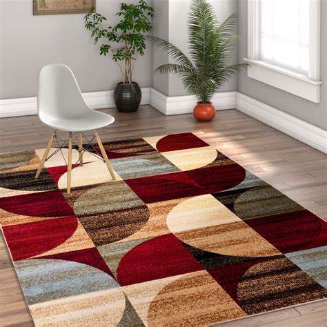 Mid Century Modern Multicolor Geometric Modern Area Rug Easy To Clean