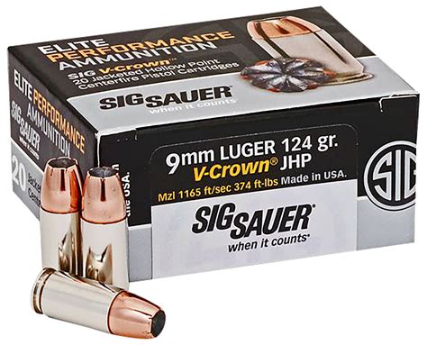 Sig Sauer Elite V Crown 9mm Luger 124 Grain Jacketed Hollow Point Brass