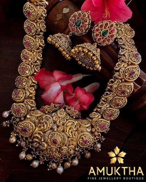 Antique Nakshi Mango Necklace And Jhumkas Indian Jewellery Designs