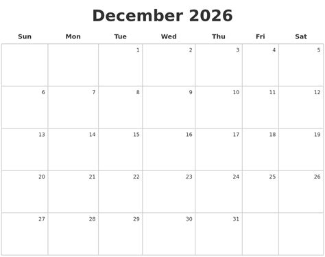December 2026 Make A Calendar