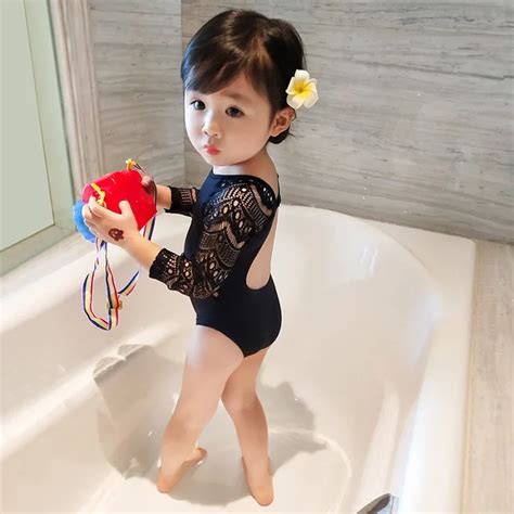 Baby Girl Conjoined Swimsuit Black Bathing Suit For Kids Daughter Lace
