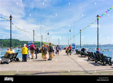 Falmouth Pier Cornwall In Summer With Tourists Stock Photo Alamy