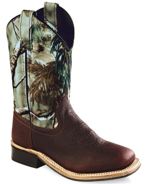 Old West Youth Boys Oiled Rust Camo Cowboy Boots Square Toe Boot Barn