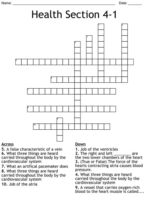 Cardiovascular Crossword Wordmint