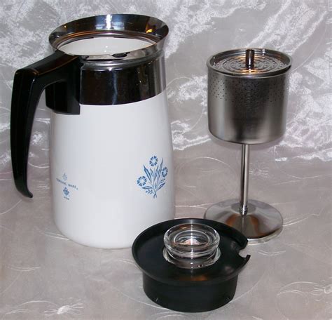 Vintage Corning Blue Cornflower Stove Top 6 Cup Coffee Pot Percolator
