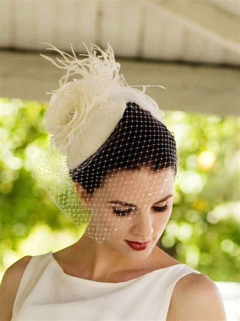 Ivory White Birdcage Veil Feather Fascinator By Batcakescouture 164