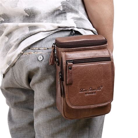 Genuine Leather Men Belt Waist Bags Fanny Packs Travel Shoulder