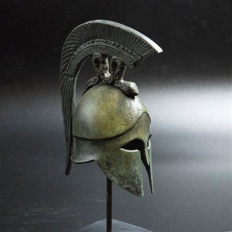 Ancient Greek Spartan Bronze Helmet With Spiraling Serpent