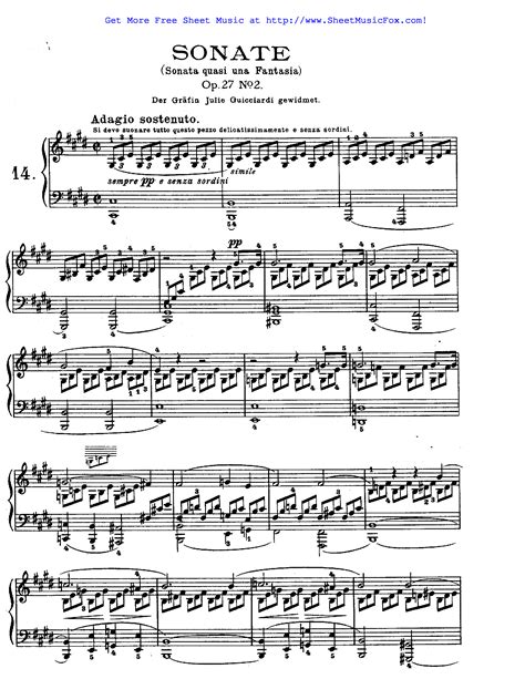 Free Sheet Music For Piano Sonata No14 Op27 No2 Beethoven Ludwig