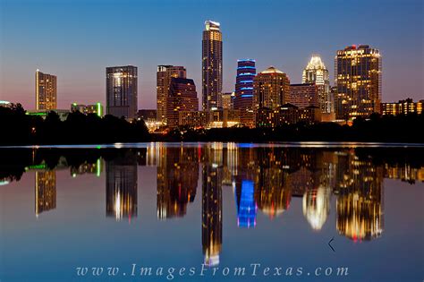 The Austin Skyline At Night Reflection Austin Texas Images From Texas