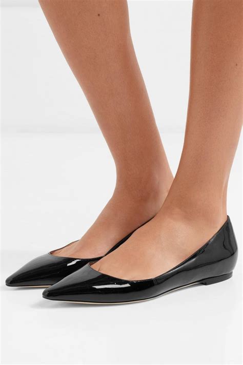 Jimmy Choo Womens Romy Patent Leather Point Toe Flats Black Black Flat Shoes ⋆ Renza Weddings
