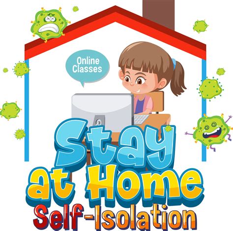 Stay At Home And Self Isolation Banner With Cartoon Character Work From