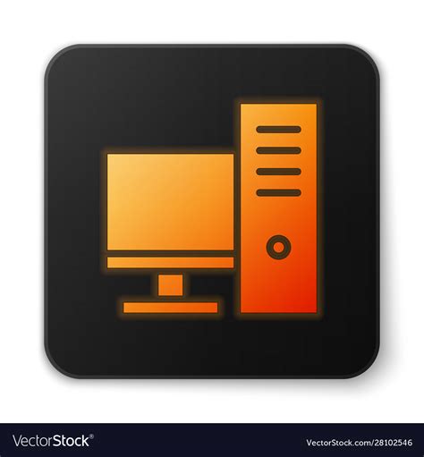 Orange Glowing Neon Computer Monitor Icon Isolated