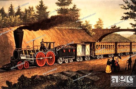 The Express Train Lithograph Currier And Ives 1871 Stock Photo