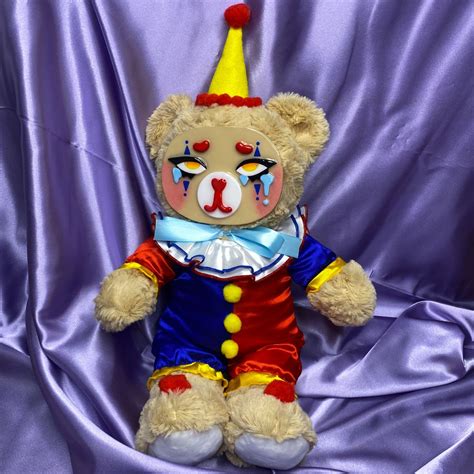 Puddles Primary Color Bear Clown Clay Face Plushie Cute Clay Clay