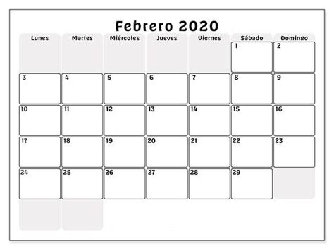 Pdf Calendario Febrero 2020 Para Imprimir Blank Calendar Calendar