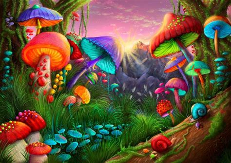 Decorative Poster Fantasy Mushrooms Psychedelic Artwork Digital Art