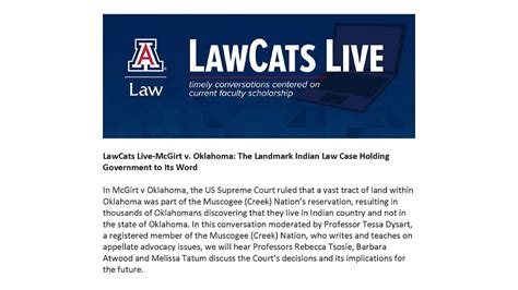Lawcats Live Mcgirt V Oklahoma The Landmark Indian Law Case Holding