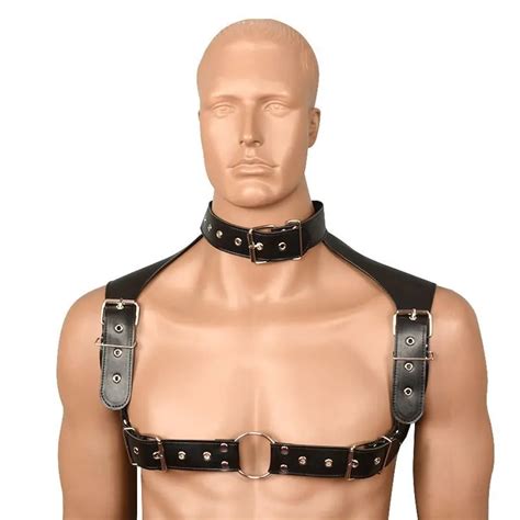 Accessories Sexy Mens Black Pu Leather Neck Collar Adjustable Body