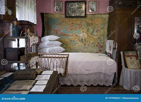 Interior Of A Traditional Russian Hut A Bed With Pillows Pictures Of