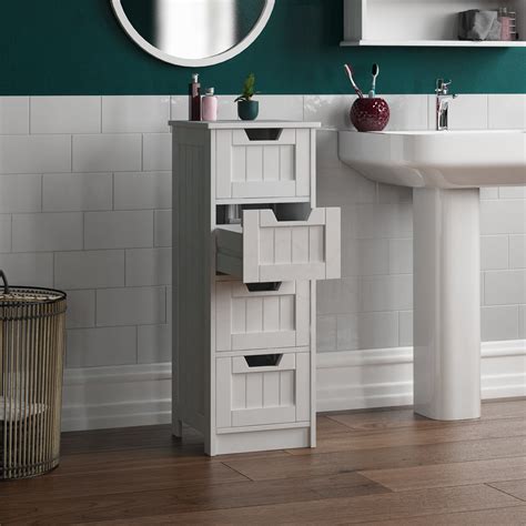 Bathroom Cabinet Cupboard Tallboy Drawers Storage Furniture White Grey