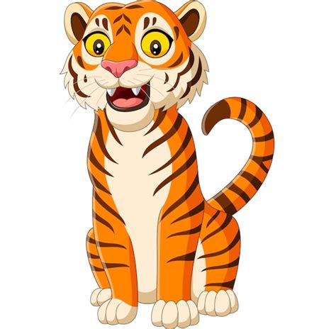 Tigre Souriant De Dessin Animé Isolé Sur Blanc Vecteur Premium