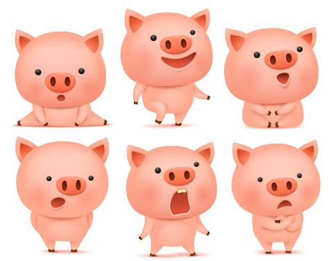 Cute Pink Pigs Vector Set 02 Welovesolo
