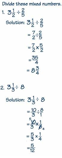 Fractions - Dividing mixed numbers - Examples
