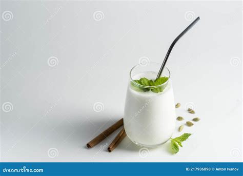 Lassi Lassie Indian Yogurt Drink With Spice On White Background Stock Photo Image Of Yogurt