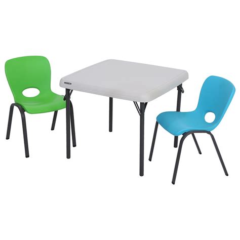 Molded tabletop (white granite) with a round folding frame (gray). Lifetime Children's Square Folding Table | Costco Australia