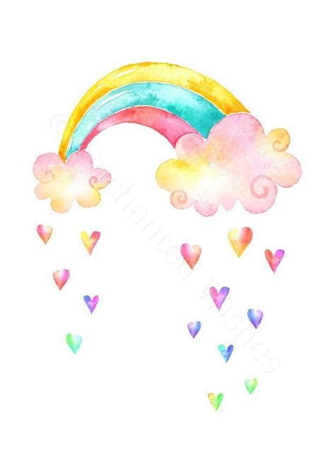 Rainbow Cloud Hearts Print Art Prints Nursery Wall Art Quote