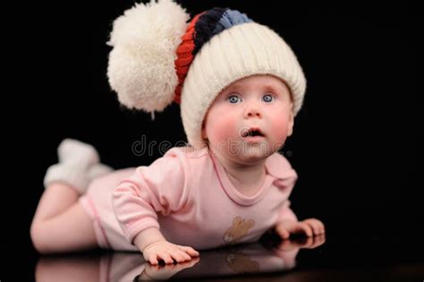 Baby Girl On A Black Background Stock Photo Image Of Lifestyle Child