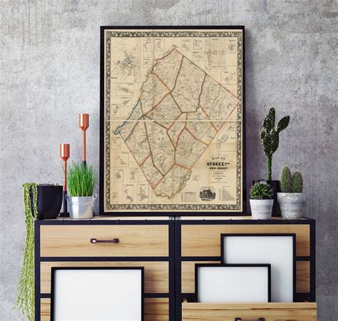 Map Of Sussex County New Jersey Nj 1860 Vintage Home Deco Etsy