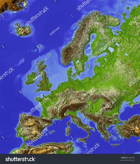 Europe Shaded Relief Map Shaded Sea Stock Illustration ...