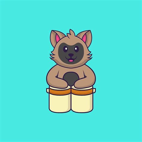 Premium Vector Cute Cat Is Playing Drums Animal Cartoon Concept Isolated