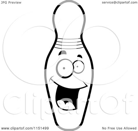 Cartoon Clipart Of A Black And White Happy Bowling Pin Vector
