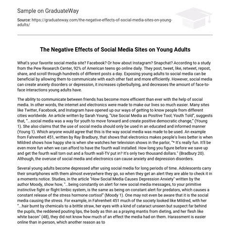 ⇉the Negative Effects Of Social Media Sites On Young Adults Essay