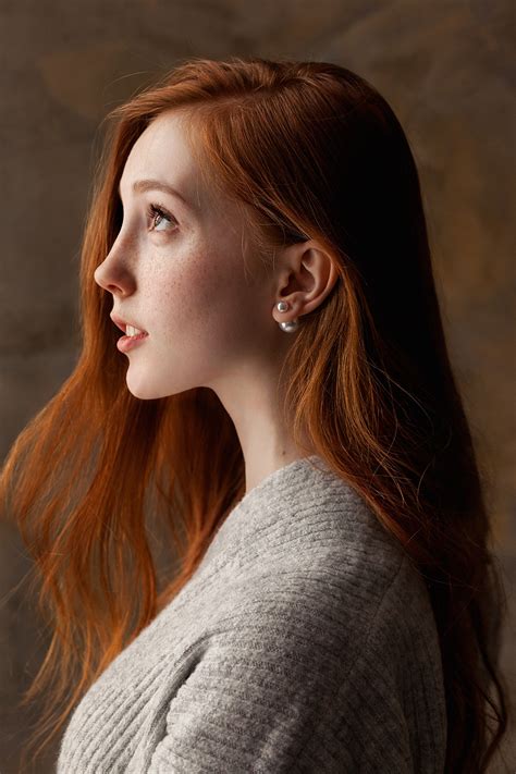 Wallpaper Women Model Redhead Freckles Pearl Earrings Sweater Portrait Profile Looking
