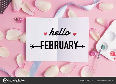Hello february on pastel background. — Stock Photo © Bluehousestudio #137820872