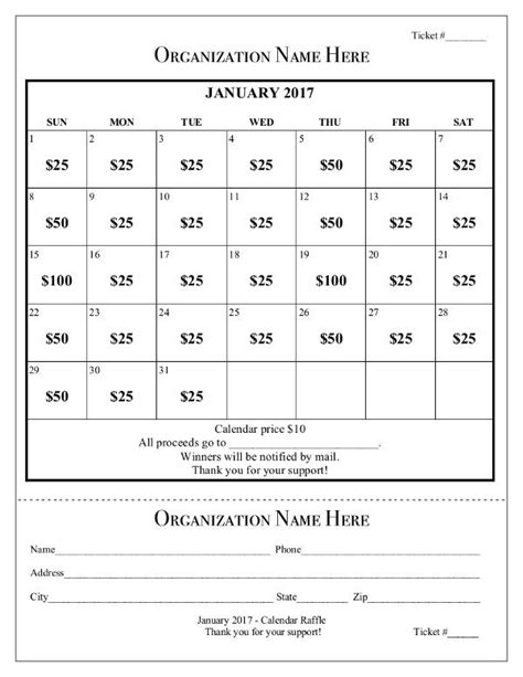 Monthly Lottery Calendar Fundraiser Castleconceptartdrawing